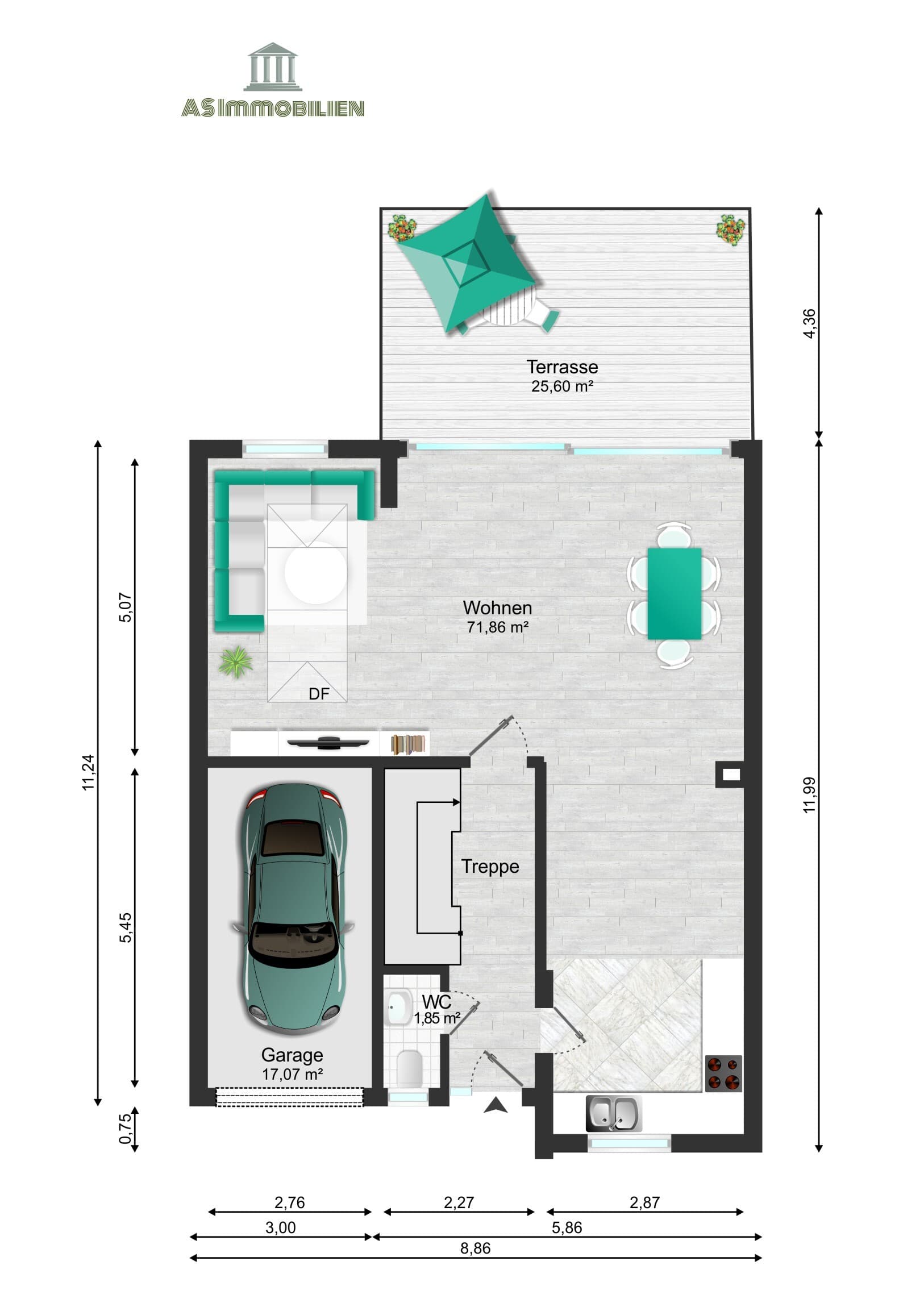 AS IMMOBILIEN: Unique house 2br fitted kitchen garage wintergarden fenced yard - Wiesbaden-Biebrich